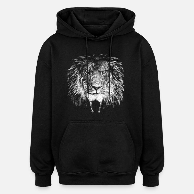 Lion Biker - Sweat à capuche oversize unisexe - noir