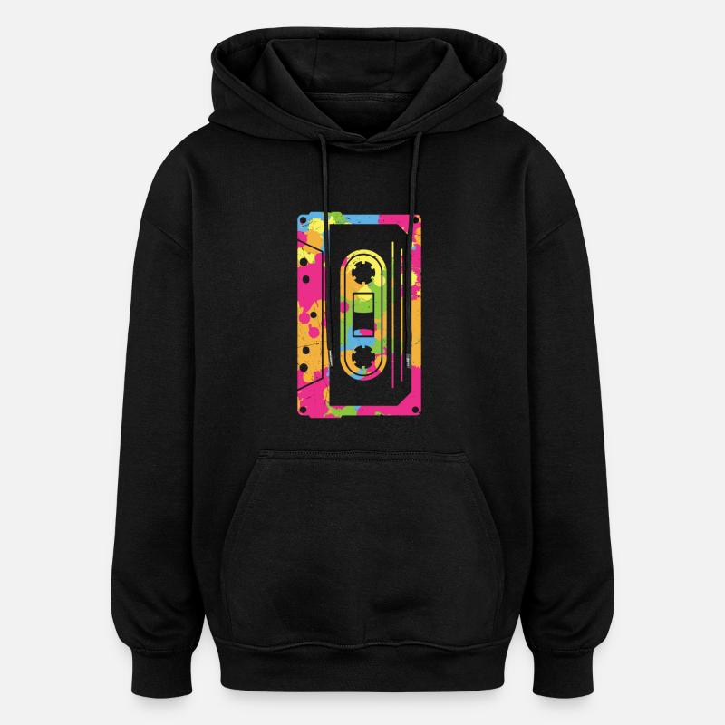 Cassettes musicales Mixtape 80S et 90S - Sweat à capuche oversize unisexe - noir