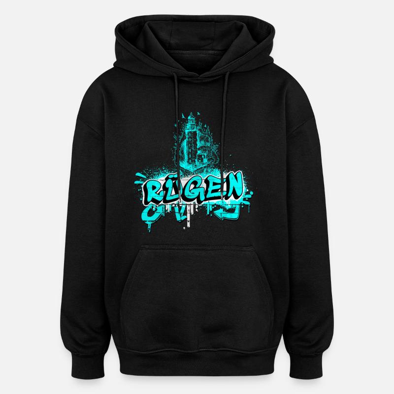 Rügen Graffiti Leuchtturm Design - Oversized Unisex Hoodie - Schwarz