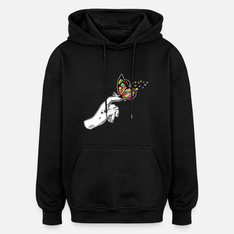 Sensibilisation à l’autisme des papillons - Sweat à capuche oversize unisexe - noir