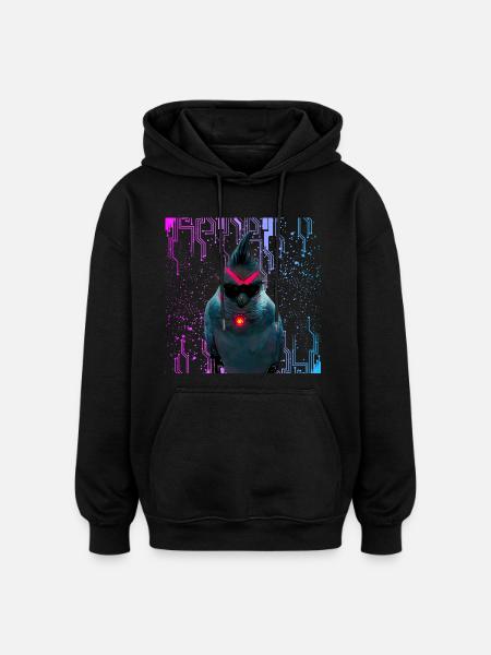 Cyber Cockatiel Neon Bloom - Oversized Unisex Hoodie - black
