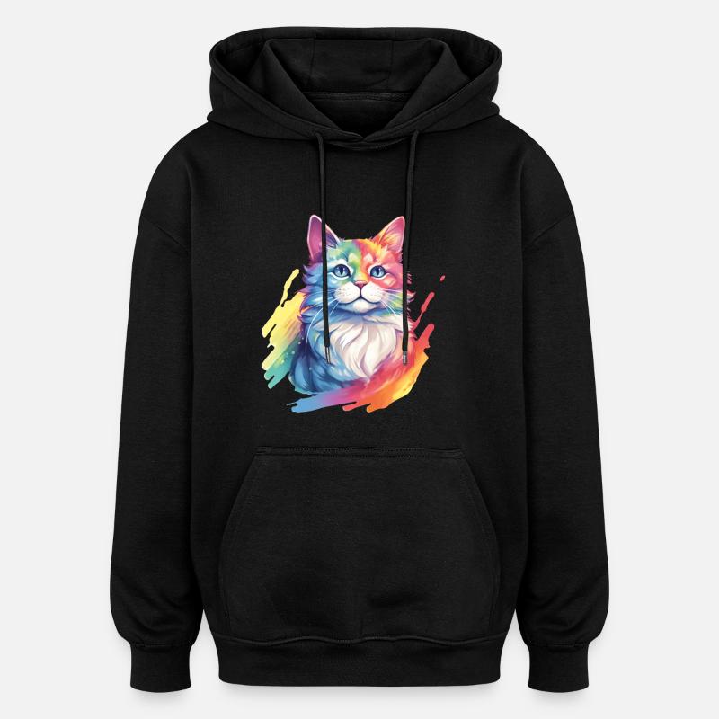 Rainbow Cat – Malerische Regenbogen-Katze - Oversized Unisex Hoodie - Schwarz