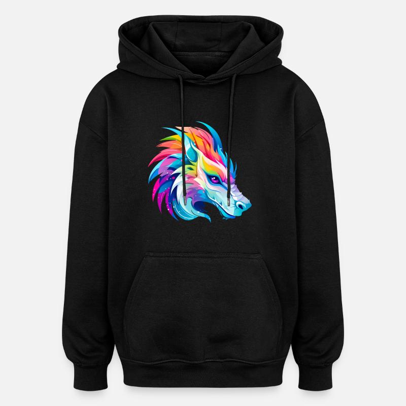 Regenbogen Drache Kopf - Oversized Unisex Hoodie - Schwarz