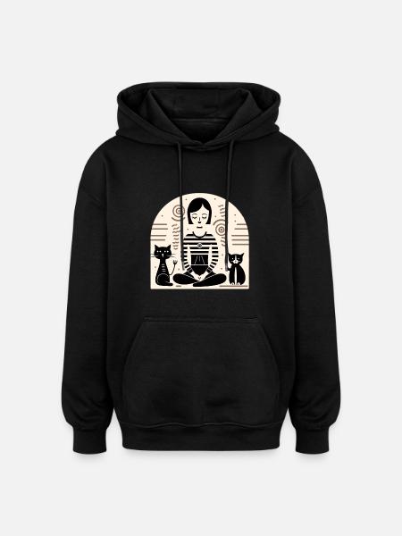 Yoga avec les chats - Sweat à capuche oversize unisexe - noir