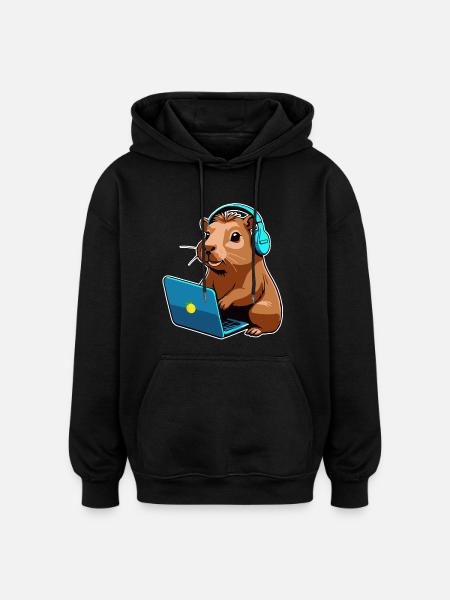 Capybara Programmer Coder Computer - Oversized Unisex Hoodie - black