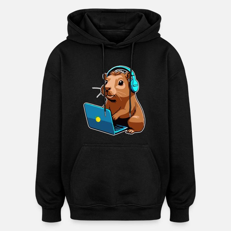 Capybara Programmer Coder Computer - Oversized Unisex Hoodie - black