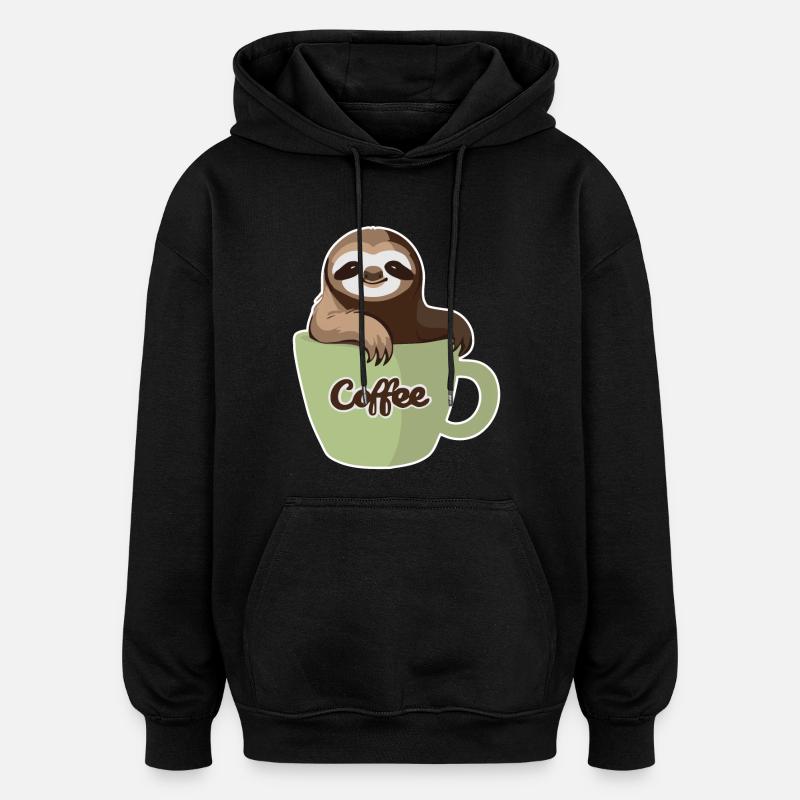 Sloth in a coffee cup - Oversized Unisex Hoodie - black