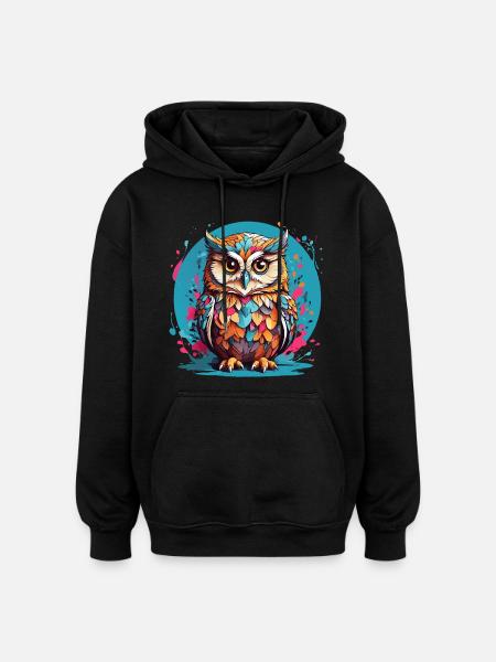 Liebenswerte Eule auf Farbklecksen - Oversized Unisex Hoodie - Schwarz