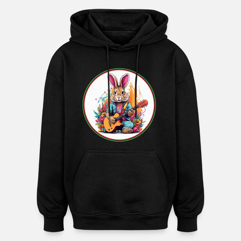 Lapin de Pâques avec guitare - Sweat à capuche oversize unisexe - noir