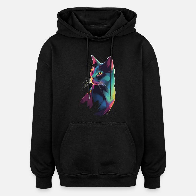 Illustration de Chat stylisé - Sweat à capuche oversize unisexe - noir