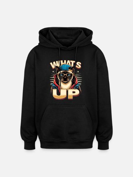 Siamese Cat Whats Up Design - Oversized Unisex Hoodie - black