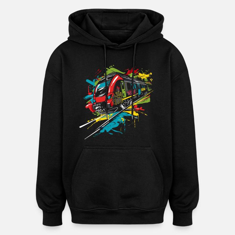 Graffiti Chemin de fer - Sweat à capuche oversize unisexe - noir