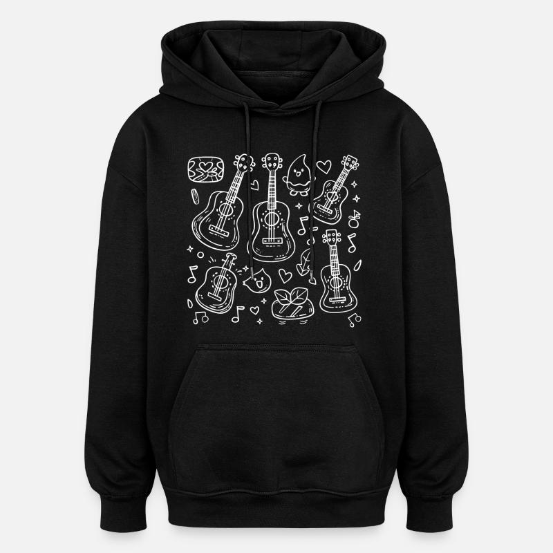 Ukulélé de dessin animé - Sweat à capuche oversize unisexe - noir