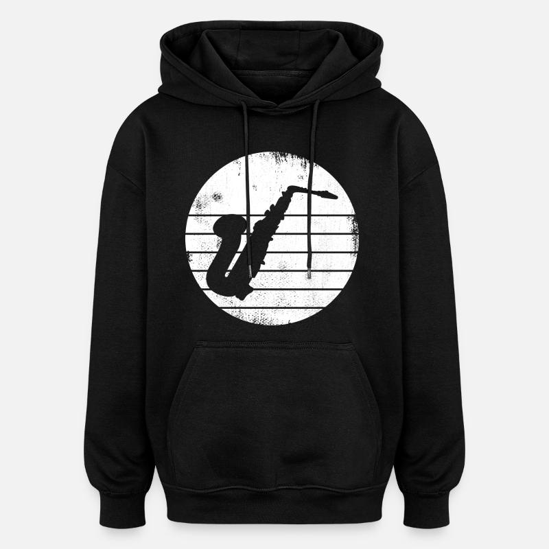 Dessin de saxophone - Sweat à capuche oversize unisexe - noir