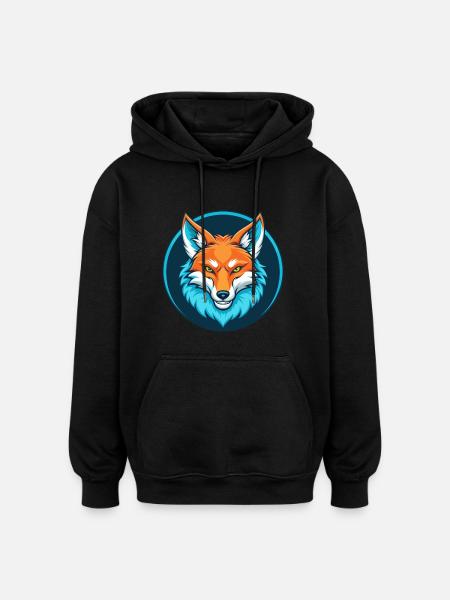 prærieulv, sød, kawaii, tegneserie, clipart, dyr, kæledyr, logo - Oversize unisex hoodie - sort
