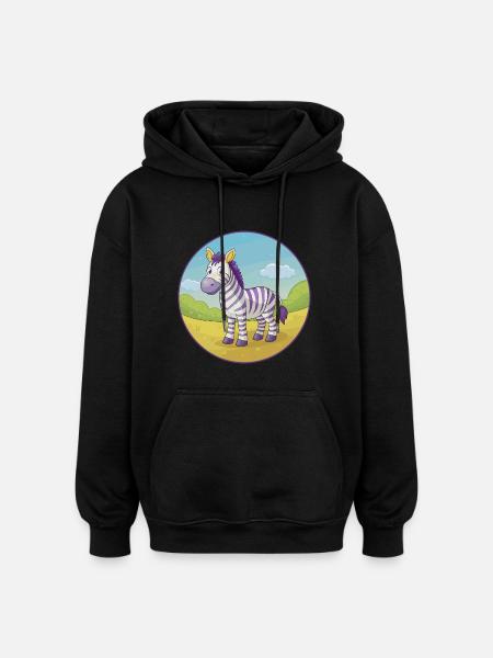 zebra, sød, kawaii, cartoon Clipart, dyr, kæledyr - Oversize unisex hoodie - sort