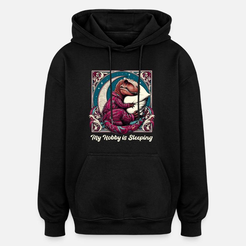 T-Rex Sleeping Hobby Cadeau - Sweat à capuche oversize unisexe - noir