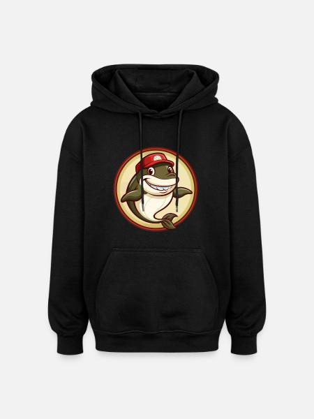 Whale Colorful Kawaii Cartoon Character Clipart - Oversized Unisex Hoodie - black