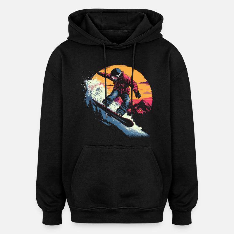 Snowboarder à l’ancienne - Sweat à capuche oversize unisexe - noir