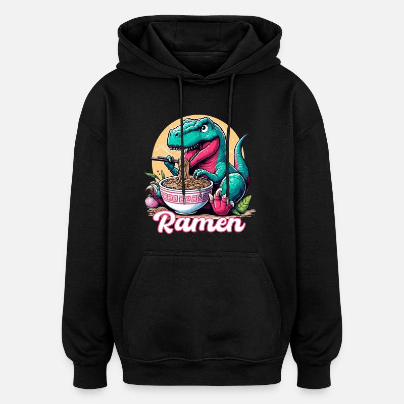 Mignon T-Rex Ramen Dinosaure Cadeau - Sweat à capuche oversize unisexe - noir