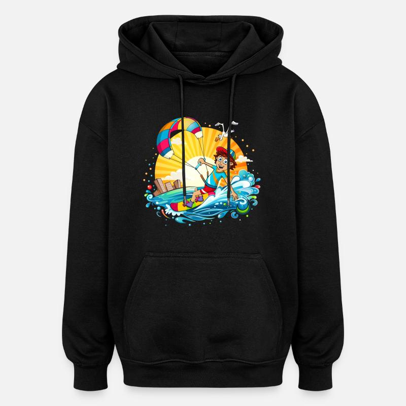 Bunte Illustration eines Kitesurfers - Oversized Unisex Hoodie - Schwarz