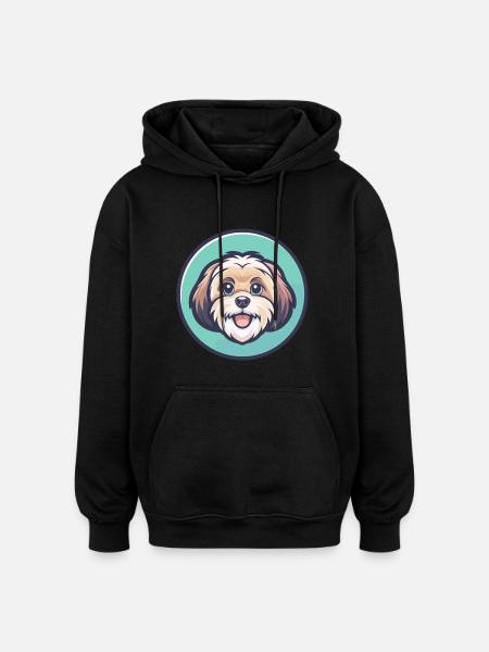 ShihPoo Dog Breed Cartoon Character Kawaii Clipart - Oversized Unisex Hoodie - black