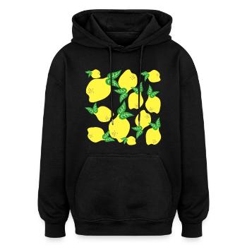 Zitronen Muster - Oversized Unisex Hoodie - Schwarz - Vorne - Noah (186cm)