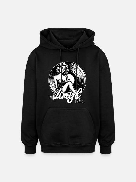 Vinyl Record Muziek Vrouw Cadeau - Oversized uniseks hoodie - zwart