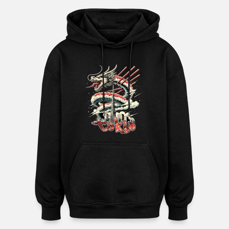 Sushi Drache Tokio Geschenk - Oversized Unisex Hoodie - Schwarz