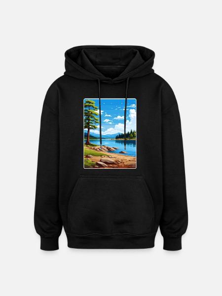 Big Bear Lake California Travel Poster Souvenir - Oversized Unisex Hoodie - black