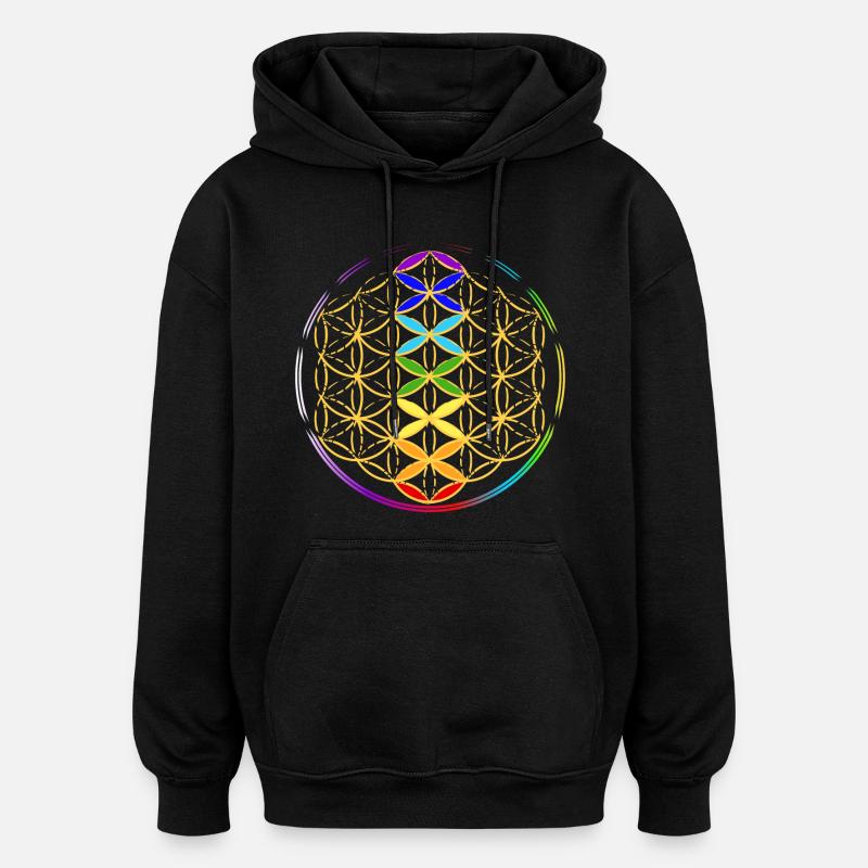 Fleur de Vie avec les Chakras - Sweat à capuche oversize unisexe - noir