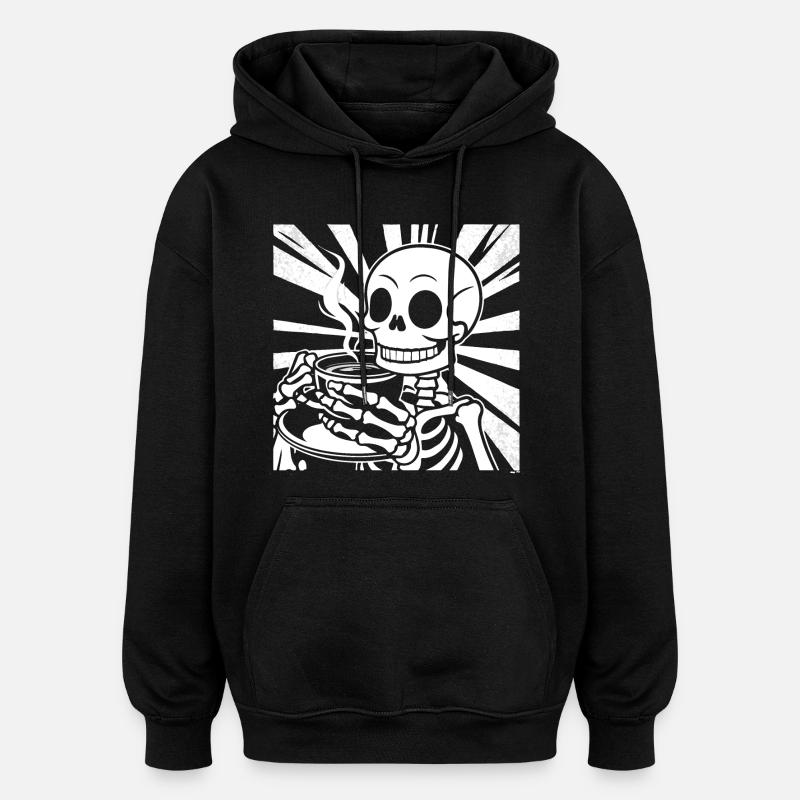 Skeleton drinking coffee - Oversized Unisex Hoodie - black
