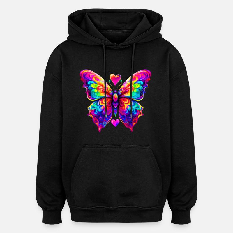 Bunter psychedelischer Schmetterling - Oversized Unisex Hoodie - Schwarz