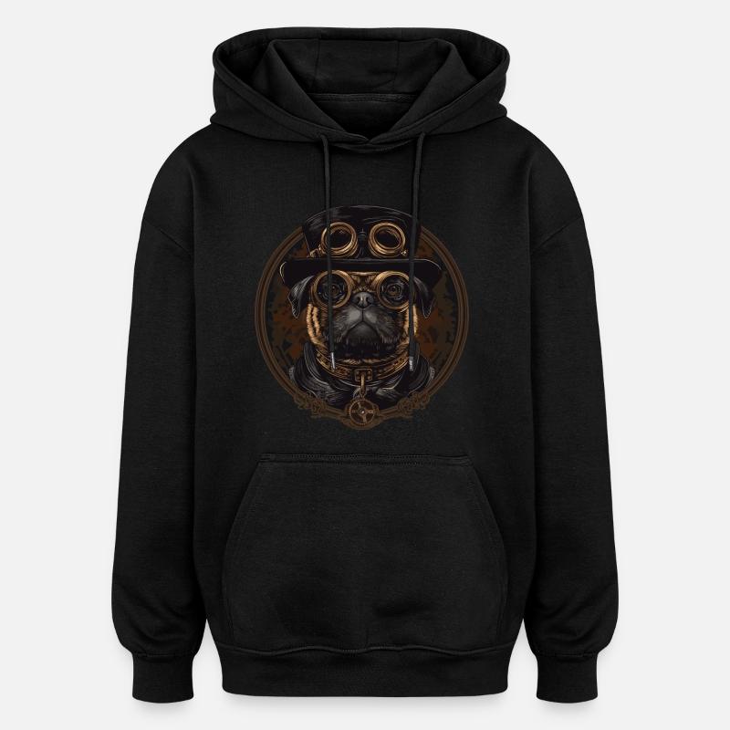Steampunk Mops Hund - Oversized Unisex Hoodie - Schwarz
