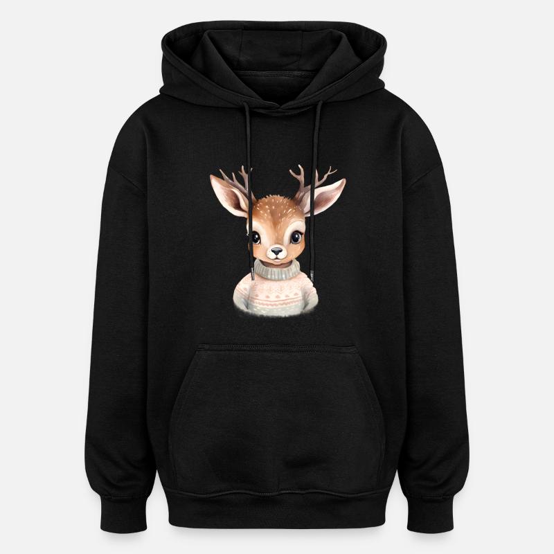 Cerf câlin en pull d’hiver - Sweat à capuche oversize unisexe - noir