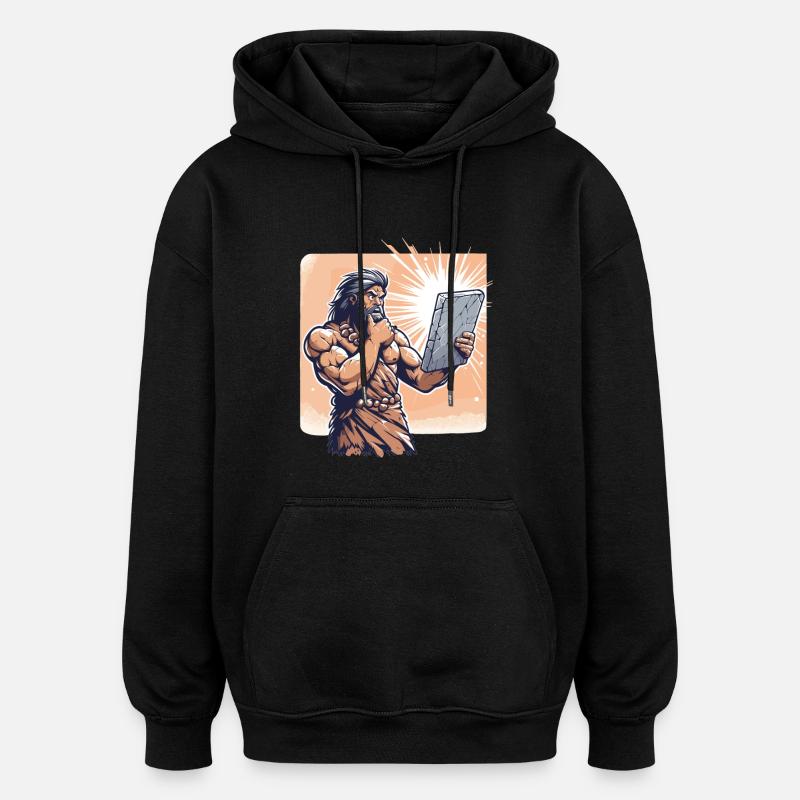 Idea Idea Caveman Stone Tablet Gift - Oversized Unisex Hoodie - black