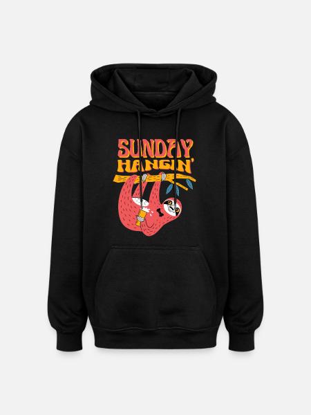 Sunday Hangin' – Funny Sloth Motif - Oversized Unisex Hoodie - black