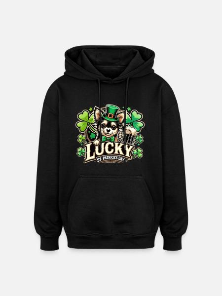 Saint-Patrick Leprechaun Chihuahua Heureux - Sweat à capuche oversize unisexe - noir