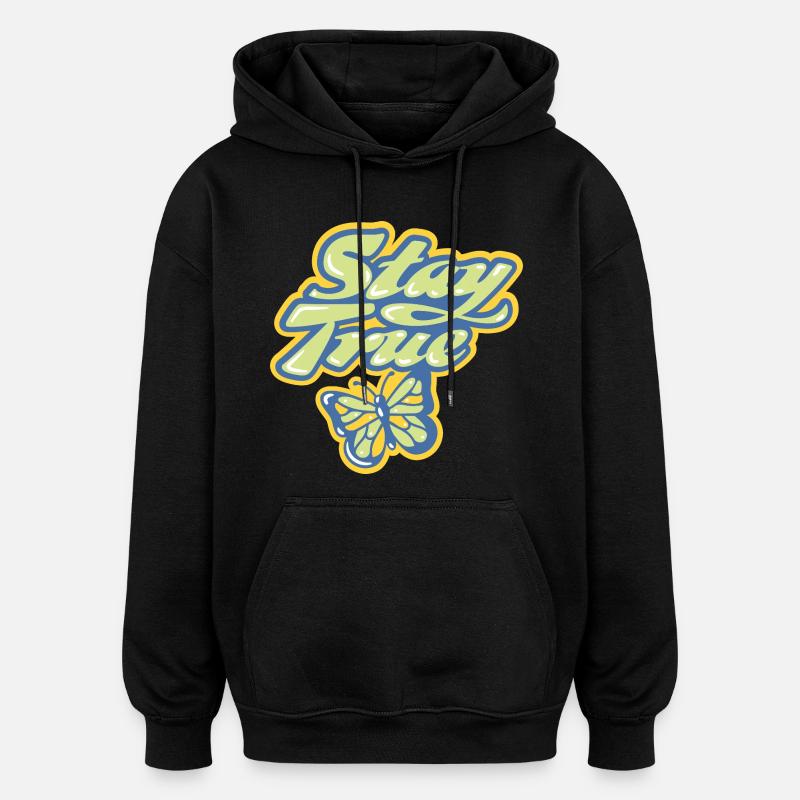 Stay True – Lettrage pastel - Sweat à capuche oversize unisexe - noir