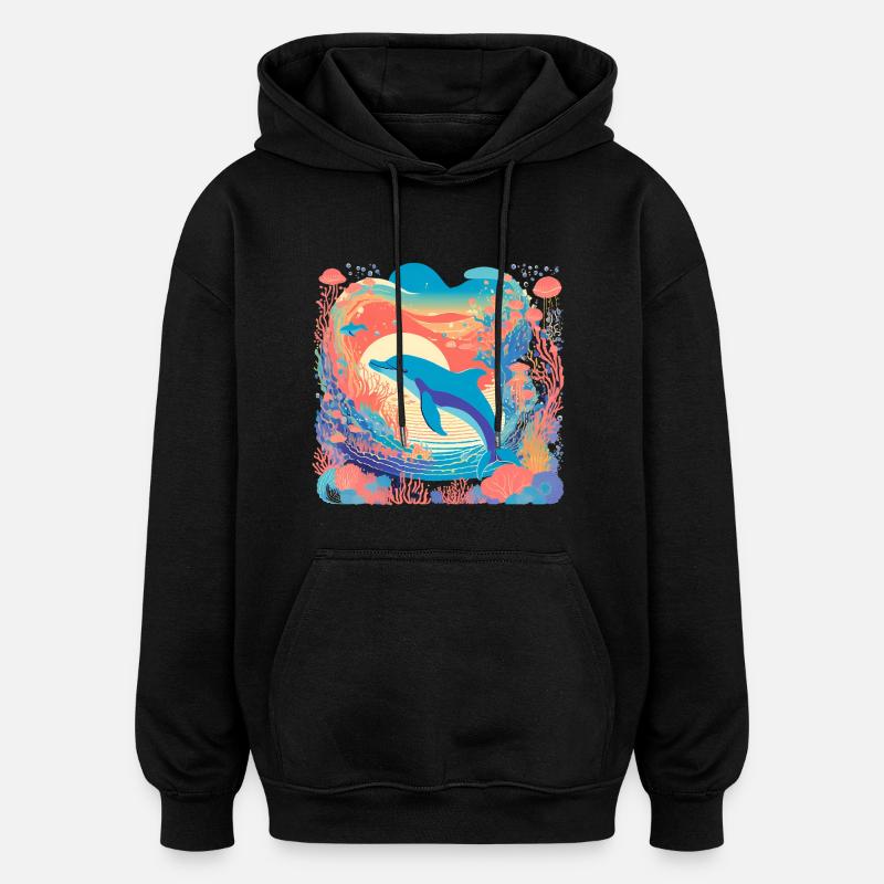Dauphin arc-en-ciel sous-marin - Sweat à capuche oversize unisexe - noir