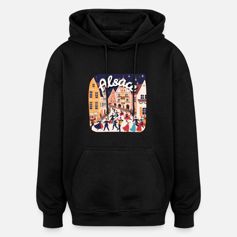 Alsace festive danse village - Sweat à capuche oversize unisexe - noir