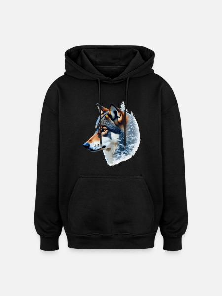Snow Wolf: Wild and Winter Fusion - Oversized Unisex Hoodie - black