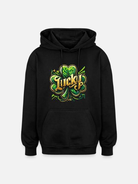 St. Patrick's Day Shamrock Happy Gift - Oversized Unisex Hoodie - black
