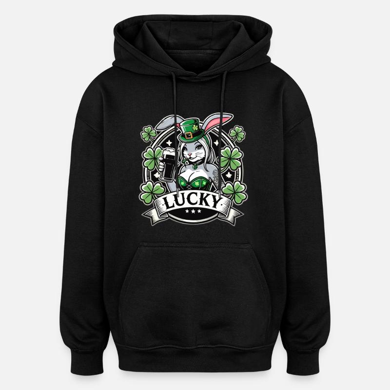 Saint-Patrick Bunny Bunny Bière Happy - Sweat à capuche oversize unisexe - noir