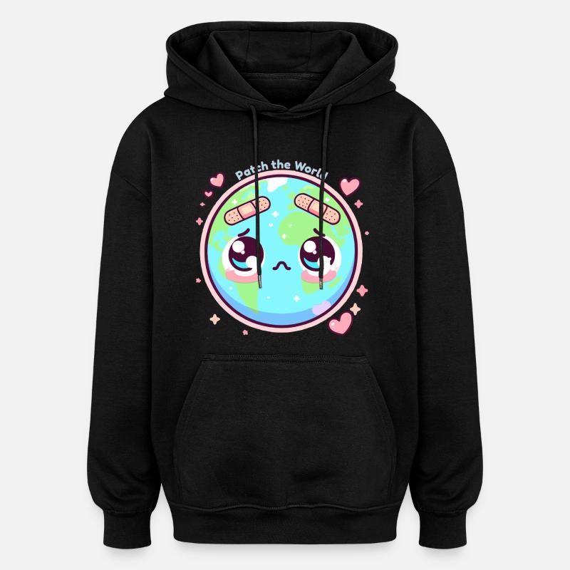 Patch die Welt - Oversized Unisex Hoodie - Schwarz