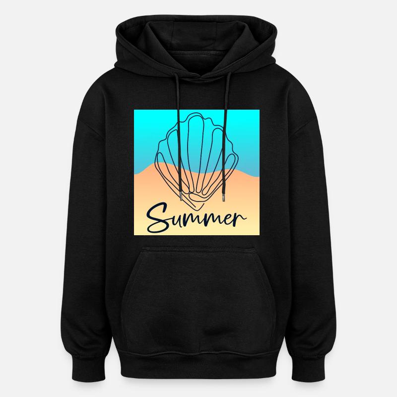 Line Art Coquillage - Plage d’été - Sweat à capuche oversize unisexe - noir