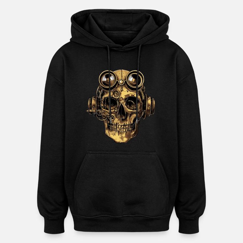 Crâne de zombie steampunk - Sweat à capuche oversize unisexe - noir