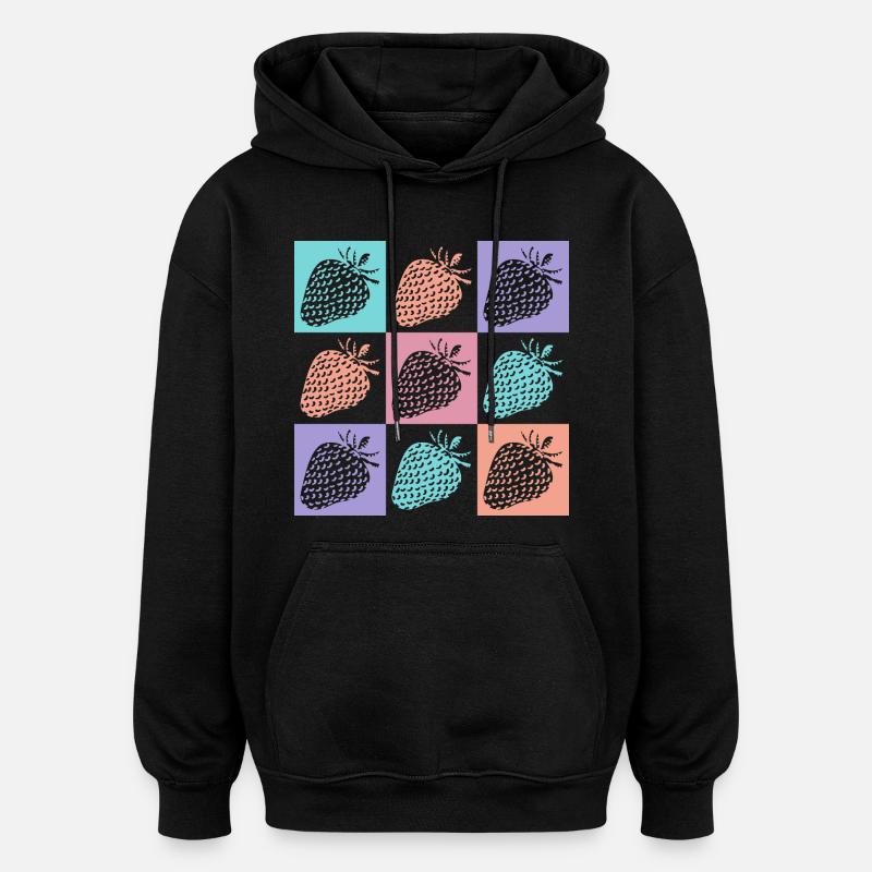 Erdbeeren Bunte Sommerfarben - Oversized Unisex Hoodie - Schwarz