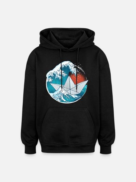 Paper boat in origami style - Oversized Unisex Hoodie - black
