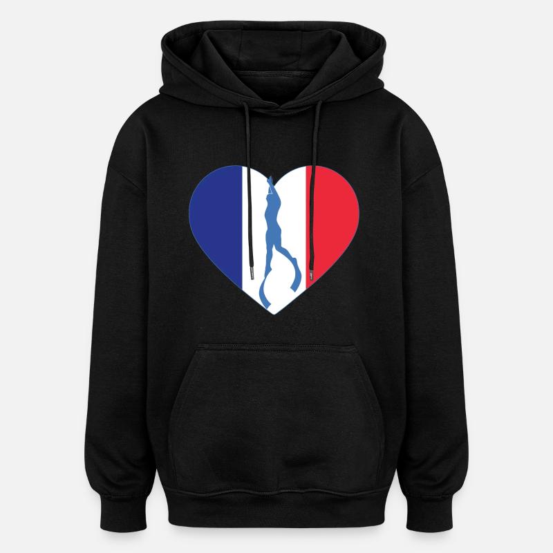 Frankreich Freitauchen Herz Flagge - Oversized Unisex Hoodie - Schwarz